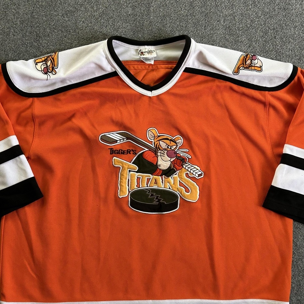 Disney Walt Disney World Jersey Shirt Mens 2XL Orange Tigger Titans 68 Hockey
